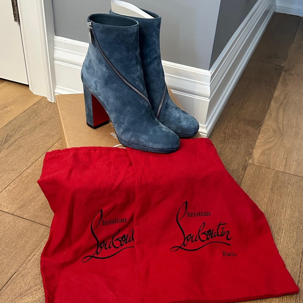 Christian Louboutin Blue Suede Heeled Boots - Picture 8 of 8